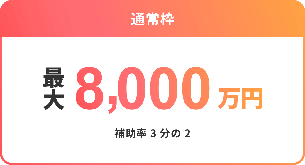 通常枠：最大8000万円（補助率）補助率3分の2