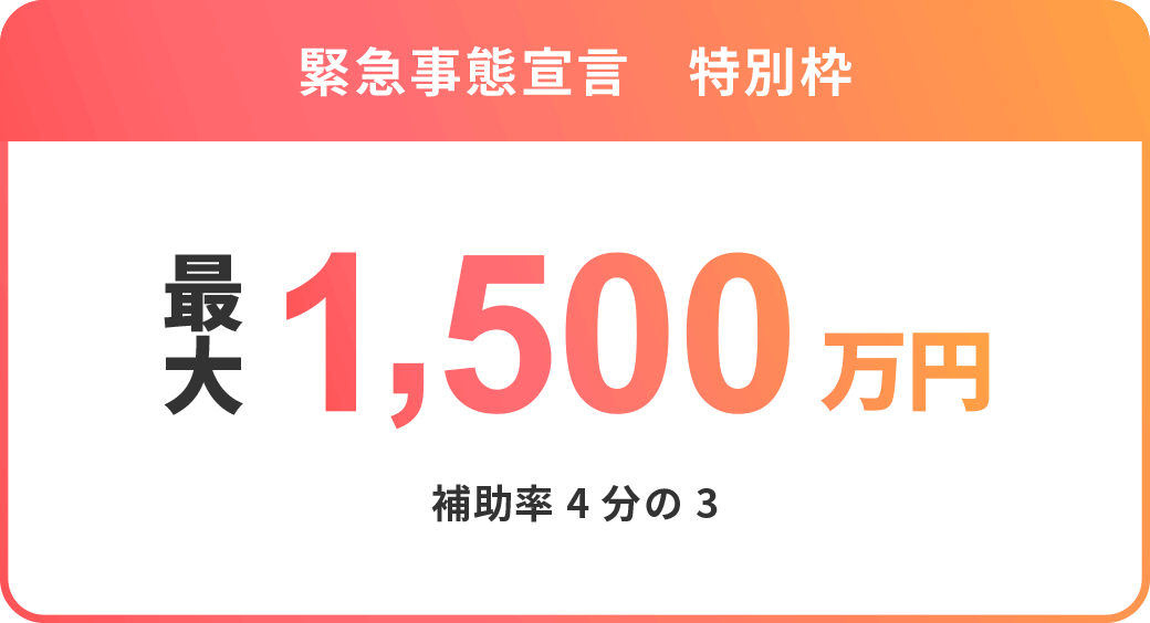 緊急事態宣言　特別枠：最大1500万円（補助率）補助率4分の3